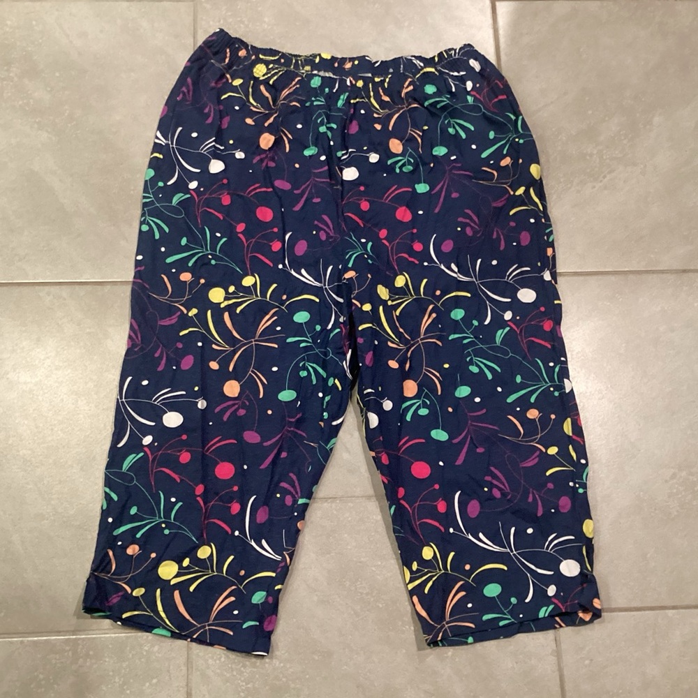 NWOT Easy Essentials Navy and Multicolor Cotton Pants
